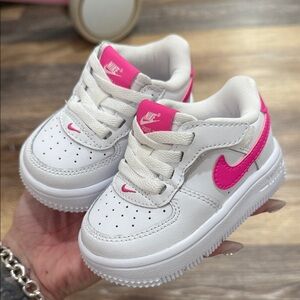 Nike Kids White and Hot Pink Sneakers